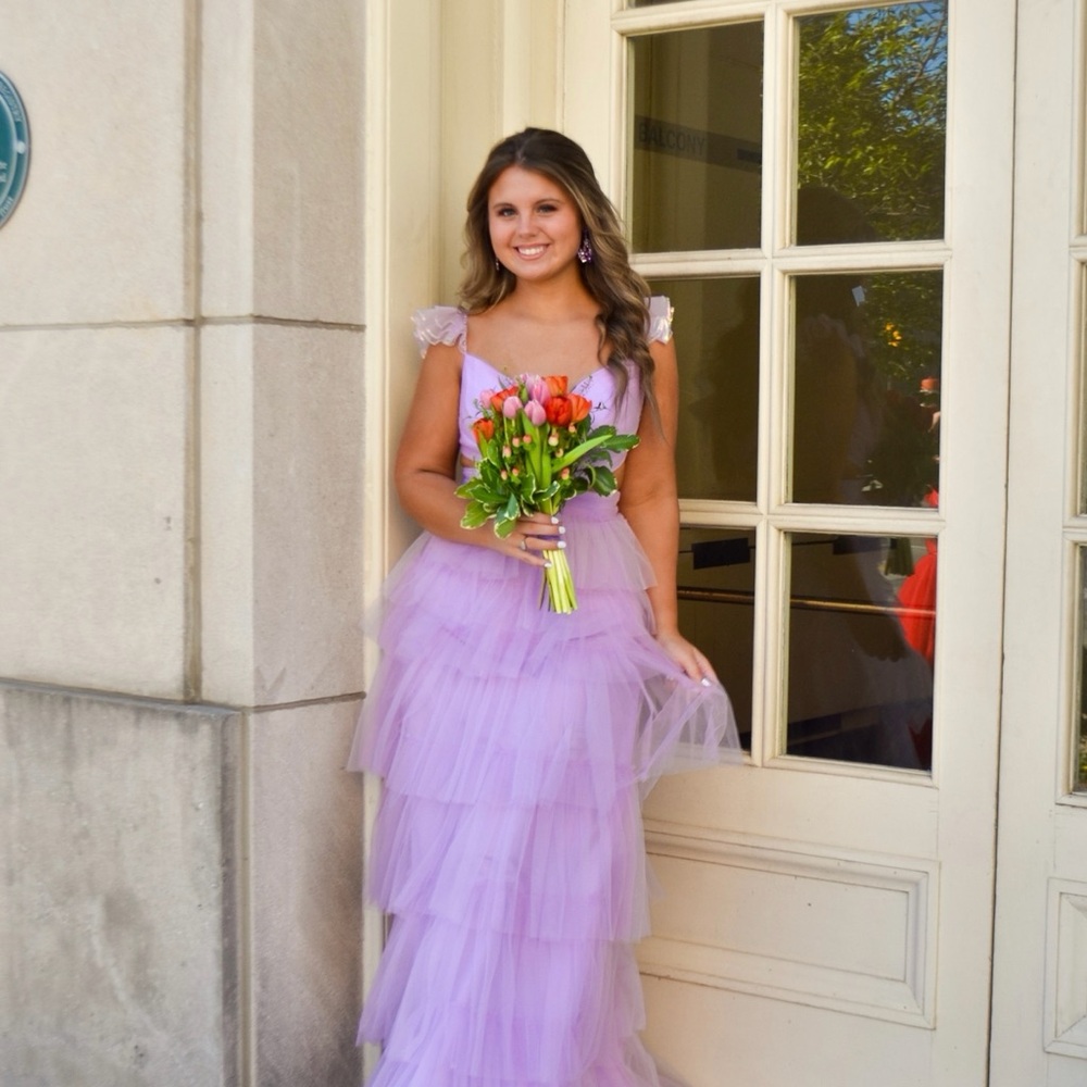 Mac Duggal - Lavender Tiered Tulle Gown